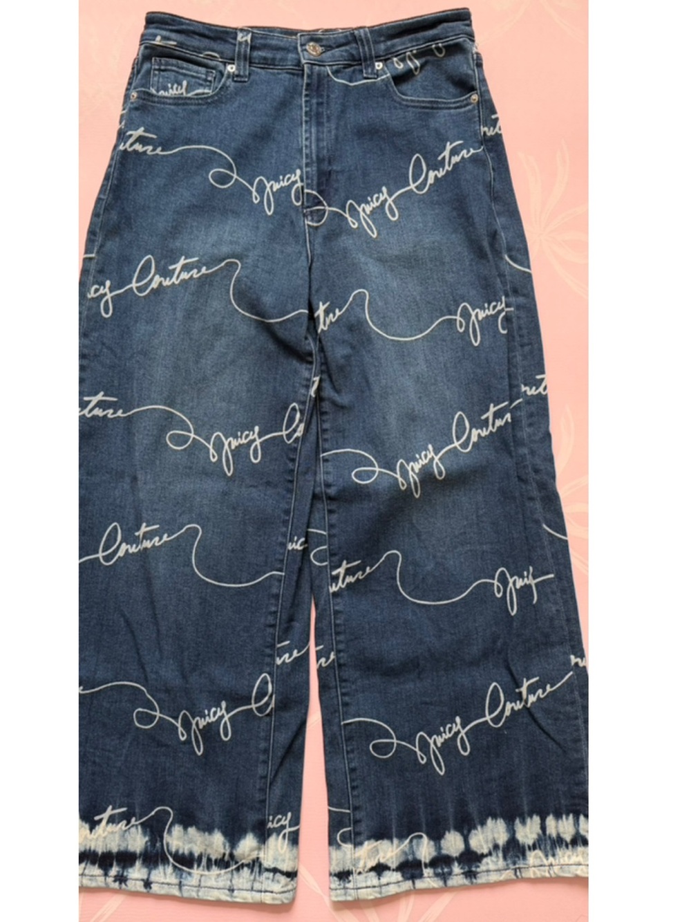 Juicy Couture Women's Dark Blue Logo Wide-Leg Jeans